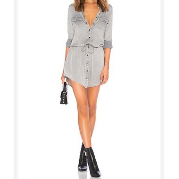 Chaser Drawstring Gray Shirt Dress Sz M Elephant Cloud Wash Casual Neutral NWT - Picture 1 of 12